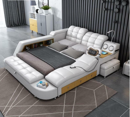 Letto a doppio ripiani in pelle imbottita Letti multifunzionali con funzione massaggi Nuovo