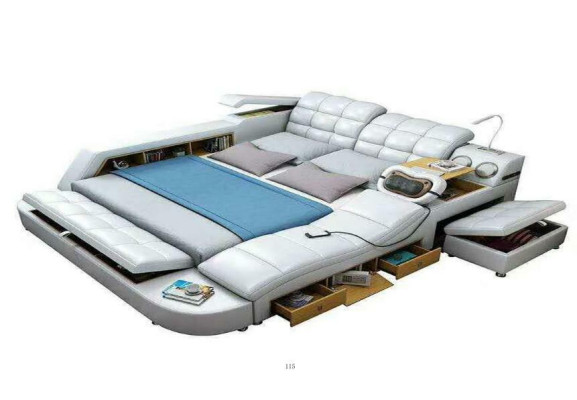 Letto a doppio ripiani in pelle imbottita Letti multifunzionali con funzione massaggi Nuovo