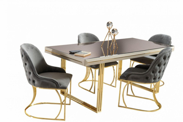 Set da pranzo di lusso, angolo cottura, mobili da sala da pranzo, tavolo da pranzo, sedie, set 9 pezzi beige