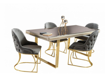 Gruppo tavolo e sedie da pranzo, tavolo da pranzo, sedie, set 7 pezzi grigio lusso