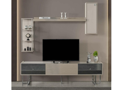 Mobile porta TV RTV con scaffale basso in legno grigio per soggiorno