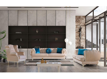 Divano beige a 3 posti + 2 posti + 1 posto in elegante stile lussuoso, set di divani imbottiti.