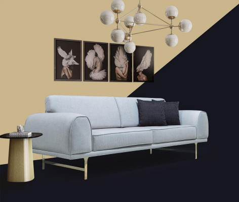 Divano in bianco e nero 3+3 posti, poltrona elegante a un posto.