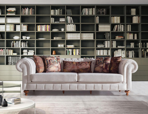 Sofà Chesterfield bianco-marrone set da soggiorno design lussuoso con divani 3+2+1