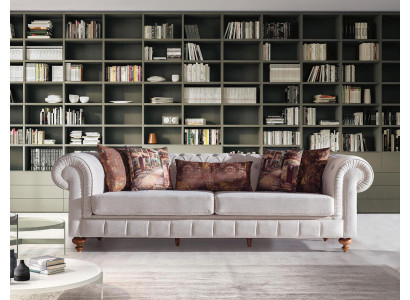 Sofà Chesterfield bianco-marrone set da soggiorno design lussuoso con divani 3+2+1