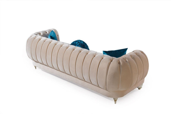 Beige Chesterfield divano imbottito Designer tre posti in tessuto divano.