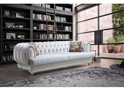 Sofà Chesterfield bianco a tre posti moderno elegante divano per soggiorno