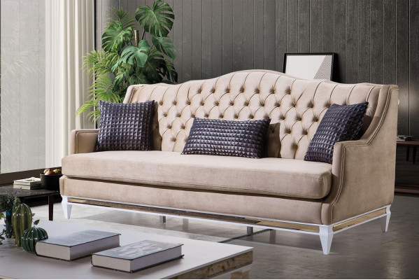 Chesterfield beige tre posti in lusso tessile divano in stoffa design.