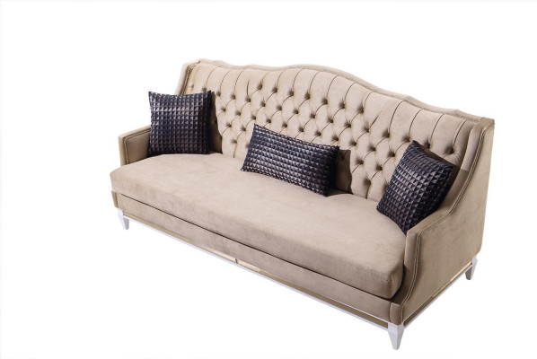Chesterfield beige tre posti in lusso tessile divano in stoffa design.
