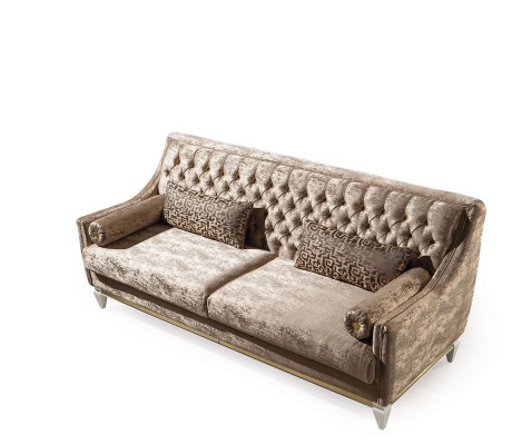 Beige divano a 3 posti in tessuto Chesterfield con imbottitura, divano a 3 posti.