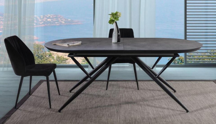 Tavolo da pranzo ovale allungabile in legno grigio grande