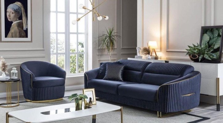 Set di divani 3+1 posti in stile moderno, design nuovo 2 pezzi in tessuto.