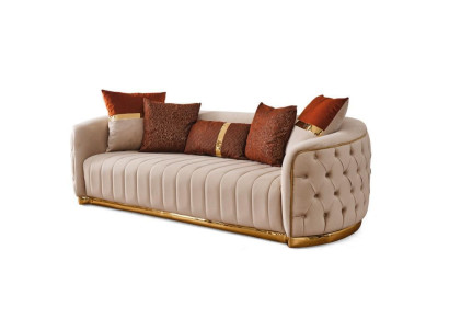 Tessuto beige a tre posti Divano moderno di lusso design Chesterfield beige