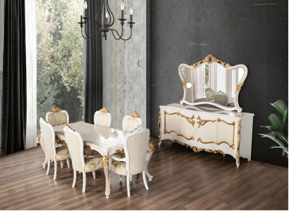 Luxury Set Sala da pranzo Tavolo Sedia XL Tavoli Sedie Legno Design 7 pezzi Nuovo