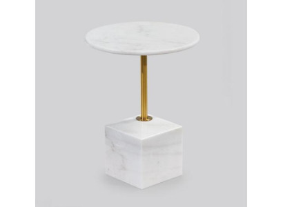 Piccolo tavolino da salotto bianco in marmo artificiale, mobili da soggiorno, tavolini d'appoggio.