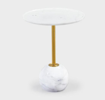 Tavolino laterale bianco Elegante tavolino da salotto rotondo in marmo.