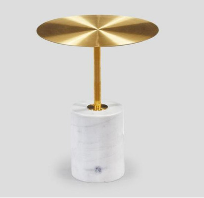 Tavolino bianco di lusso per il soggiorno, in marmo artificiale.