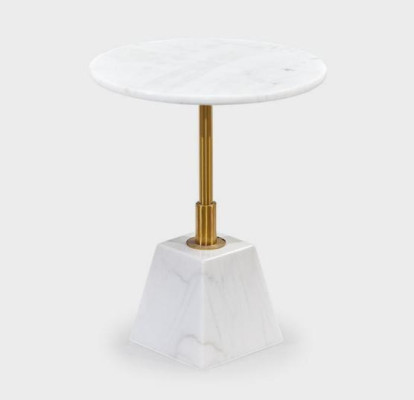 Tavolino laterale bianco e oro elegante per il soggiorno, tavoli rotondi in marmo.