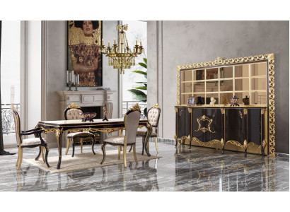 Gruppo da pranzo di lusso Sala da pranzo Tavolo Sedie Legno 10 pezzi Marrone Madia