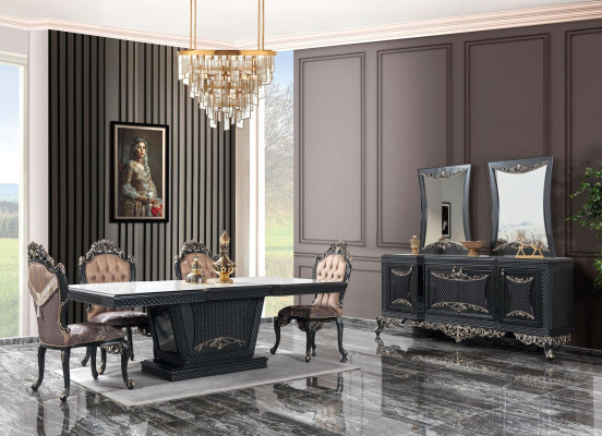 Gruppo da pranzo Sala da pranzo Tavolo da pranzo Sedie Legno Set 12 pezzi Grigio Barocco Credenza