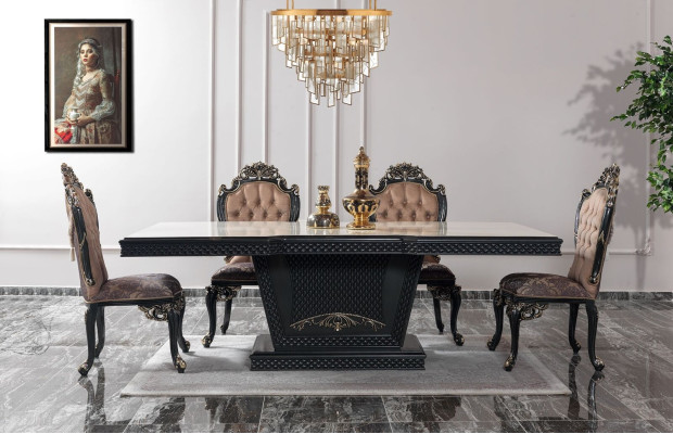 Gruppo da pranzo Sala da pranzo Tavolo da pranzo Sedie Legno Set 12 pezzi Grigio Barocco Credenza