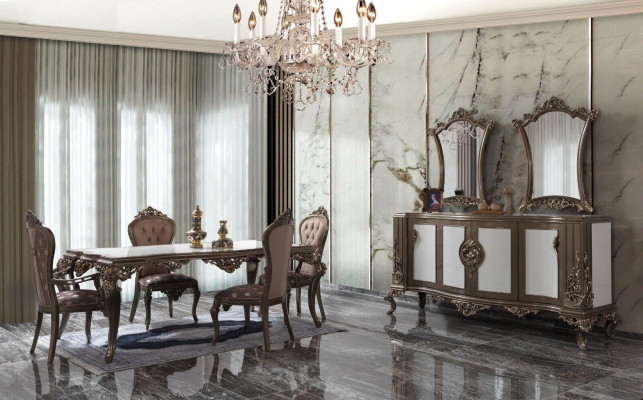 Completo gruppo da pranzo Sala da pranzo Tavolo da pranzo Set in legno 12 pezzi Marrone Madia