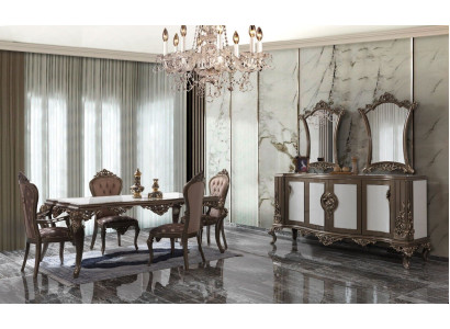 Completo gruppo da pranzo Sala da pranzo Tavolo da pranzo Set in legno 12 pezzi Marrone Madia