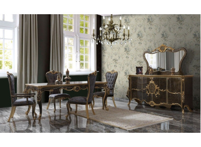 Sala da pranzo di lusso Set da pranzo credenza Tavolo Sedie Legno 10 pezzi Marrone