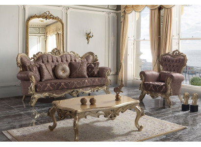 Set divano Chesterfield in tessuto lilla con divano e divano - tradotto in Italiano.