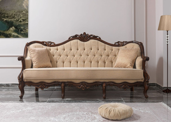 Divano imbottito Chesterfield Set di divani in tessuto beige