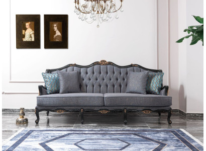 Chesterfield set divano 3 posti poltrona in tessuto tavolino blu nuovo