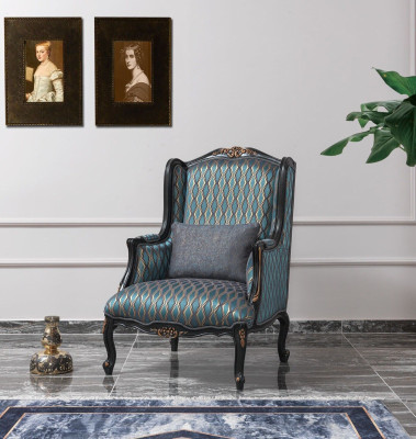 Chesterfield set divano 3 posti poltrona in tessuto tavolino blu nuovo