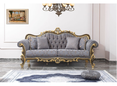 Chesterfield set di divani imbottiti blu a tre posti + poltrona