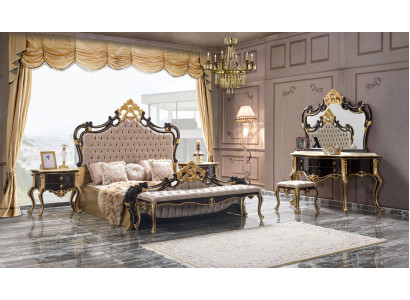 Set da letto matrimoniale Chesterfield di lusso con letto 6 pezzi nero