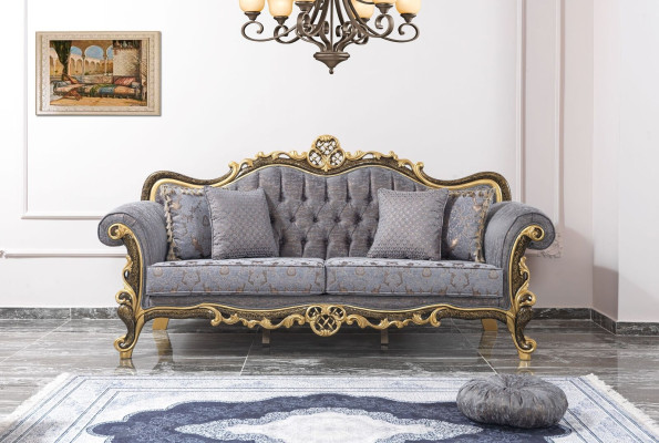 Set di divani Chesterfield Chesterfield Divano imbottito Divano Blu Tre posti Poltrona