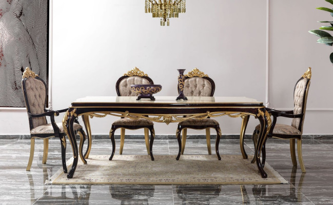 Gruppo di mangiare angolo pranzo sala da pranzo tavolo sedie legno 9 pezzi marrone barocco