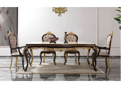 Gruppo di mangiare angolo pranzo sala da pranzo tavolo sedie legno 9 pezzi marrone barocco