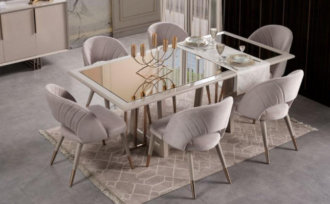 Lussuoso angolo pranzo gruppo da pranzo sala da pranzo tavolo sedie beige legno set 8 pezzi