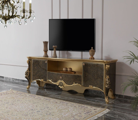 Mobile porta TV in legno marrone per soggiorno in stile lusso.