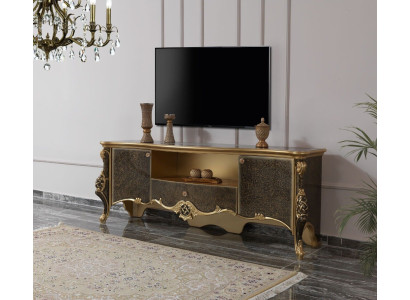 Mobile porta TV in legno marrone per soggiorno in stile lusso.