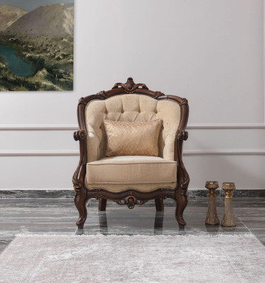 Poltrona poltrona con braccioli in stoffa beige poliestere legno salotto barocco