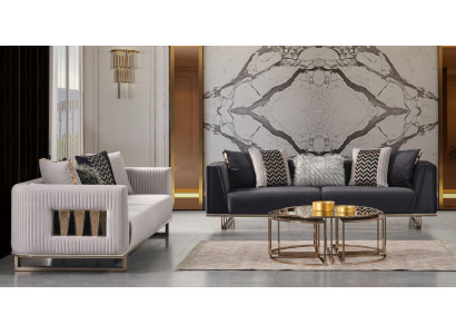 Set di divani moderni tre posti in tessuto grigio blu design divano 2 pezzi.