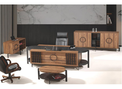 Lusso completo scrivania da ufficio set tavolo marrone in legno 4 pezzi.