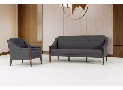 Divano grigio imbottito con poltrona a tre posti Sedia Completo Moderno 2 pezzi Nuovo