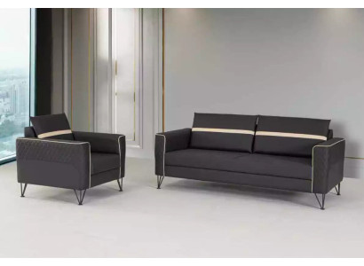 Divano in tessuto a tre posti con poltrona, design in tessuto da designer a pezzi 2