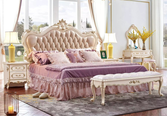 Set camera da letto Chesterfield, letto, 2 comodini, mobili classici 3 pezzi