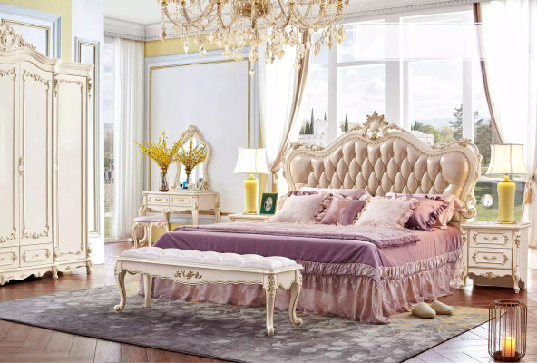 Set camera da letto Chesterfield, letto, 2 comodini, mobili classici 3 pezzi