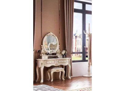 Set da camera da letto classico elegante con tavolo da toeletta, specchio + sgabello 2 pezzi