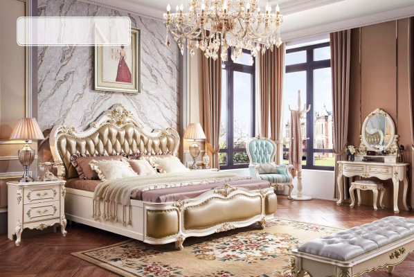 Set da camera da letto classico elegante con tavolo da toeletta, specchio + sgabello 2 pezzi