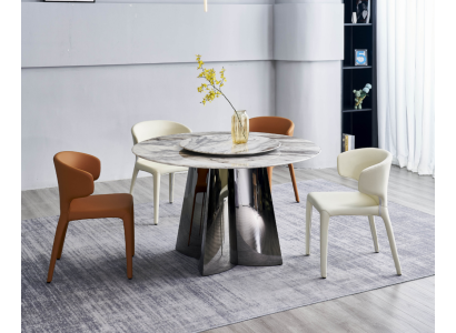 Designer tavolo rotondo di lusso con 4 sedie in pelle, gruppo da pranzo, mobili moderni.